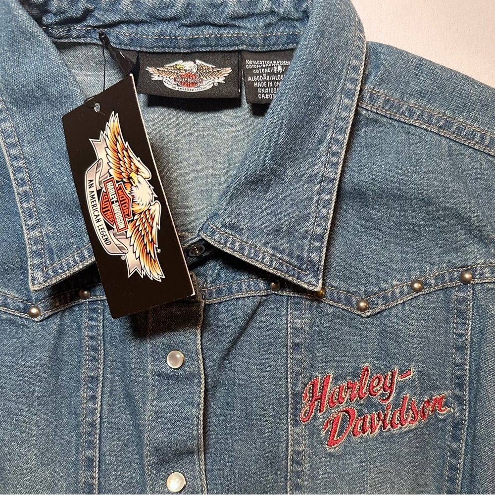 NWT Harley Davidson Motorcycles Denim Vest Vintage Inspired Americana Women’s L - Picture 4 of 5